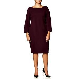 NEW! Calvin Klein 10 Solid Aubergine Long Sleeve Sheath Work Dress Boatneck Plum